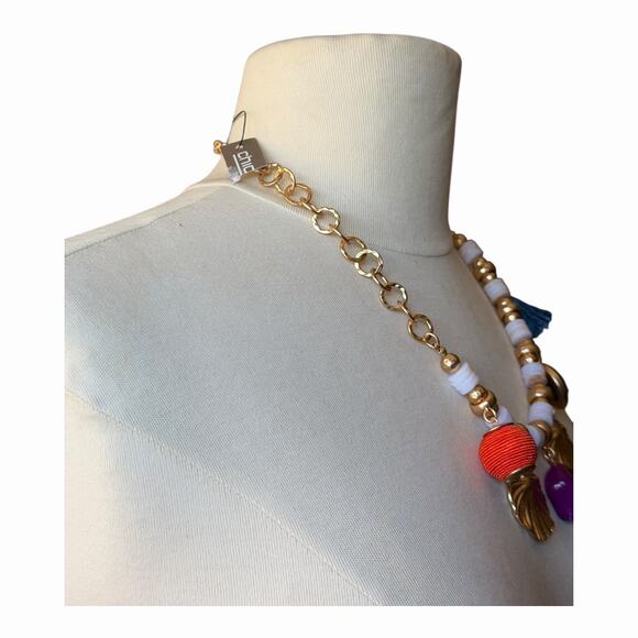 Chico’s NWT Bohemian Statement Necklace Gold Tone Chains Colorful Multi Charm - Picture 6 of 10